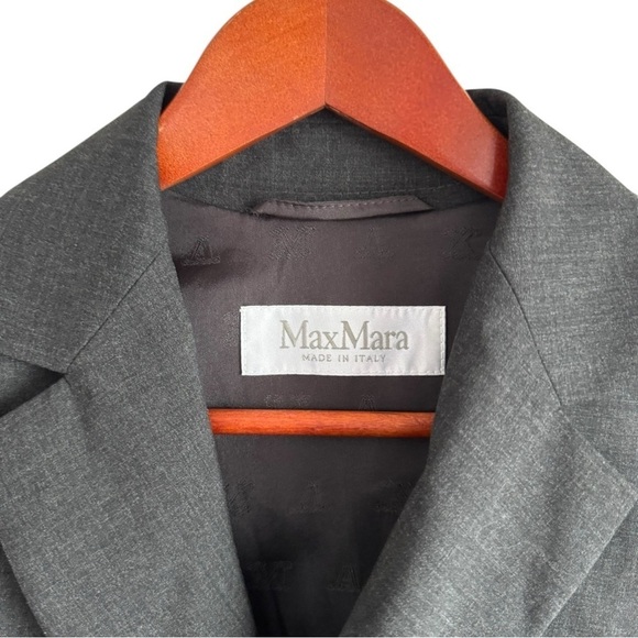 Max Mara Editore Double Breasted Virgin Wool Blazer Dark Gray 0 - Picture 7 of 13